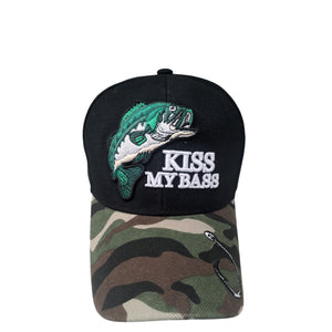 Kiss My Bass Two Tone Black/Woodland Camouflage Baseball Cap