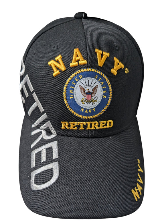 US Military Navy Retired Side Design Black Baseball Hat Cap