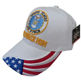 US Air Force Mom Flag on Brim White Baseball Hat Cap