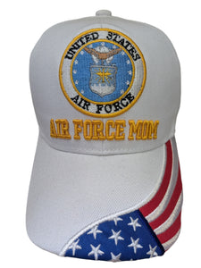 US Air Force Mom Flag on Brim White Baseball Hat Cap