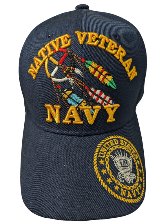 US Military Navy Native Veteran Blue Baseball Hat Cap