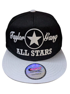 Taylor Gang All Stars Flock Print Style Snapback Hat Cap (Black/White)