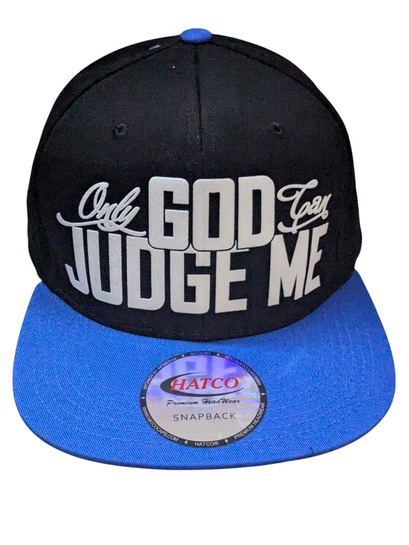 Only God Can Judge Me Flock Print Style Snapback Hat Cap (Black/Royal Blue)