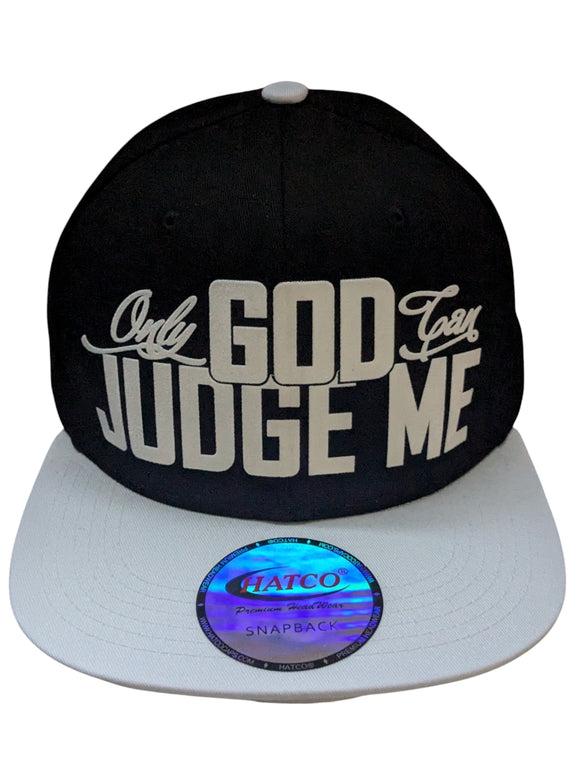 Only God Can Judge Me Flock Print Style Snapback Hat Cap (Black/White)