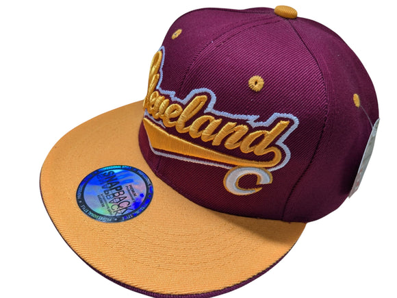 Cleveland Under Brim Design Two Tone Maroon/Yellow City Snapback Hat Cap