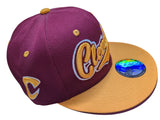 Cleveland Under Brim Design Two Tone Maroon/Yellow City Snapback Hat Cap