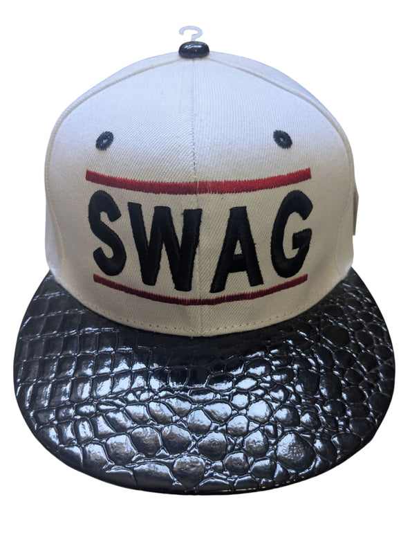 SWAG Snake Skin Brim Texture White/Black Flat Bill Snapback Hat