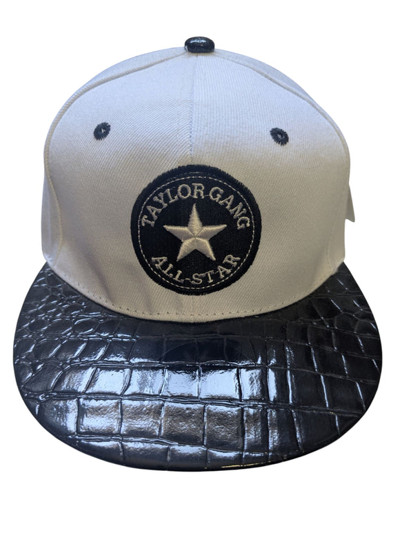 Taylor Gang All Star Snake Skin Brim Texture White Flat Bill Snapback Hat