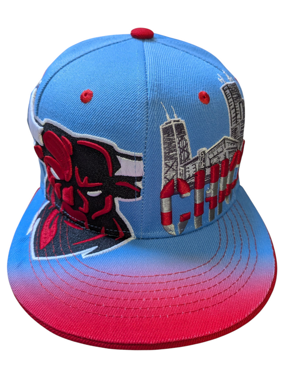 Chicago Angry Bull Sky Blue/Red New Style Snapback Hat Cap
