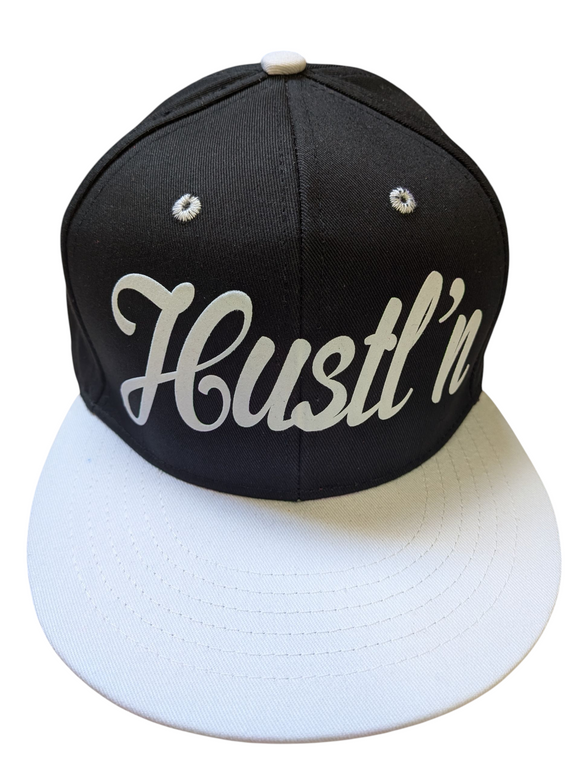 Hustle'n Flock Print Style Black/White Snapback Hat Cap