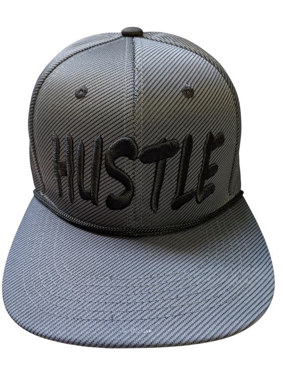 Hustle Embroidered String Brim Dark Grey Flat Bill Snapback Hat Cap