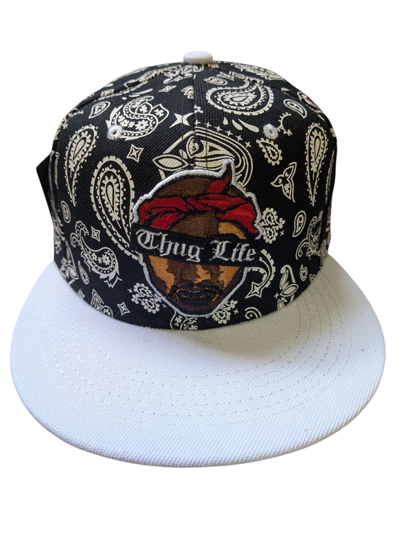 Thug LIfe Embroidery Black/White Snapback Hat Cap