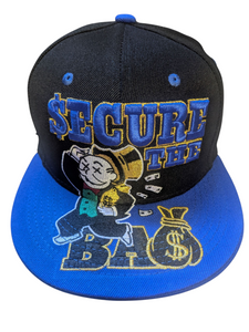 Secure The Bag Dollar Theme Black/Blue Snapback Hat