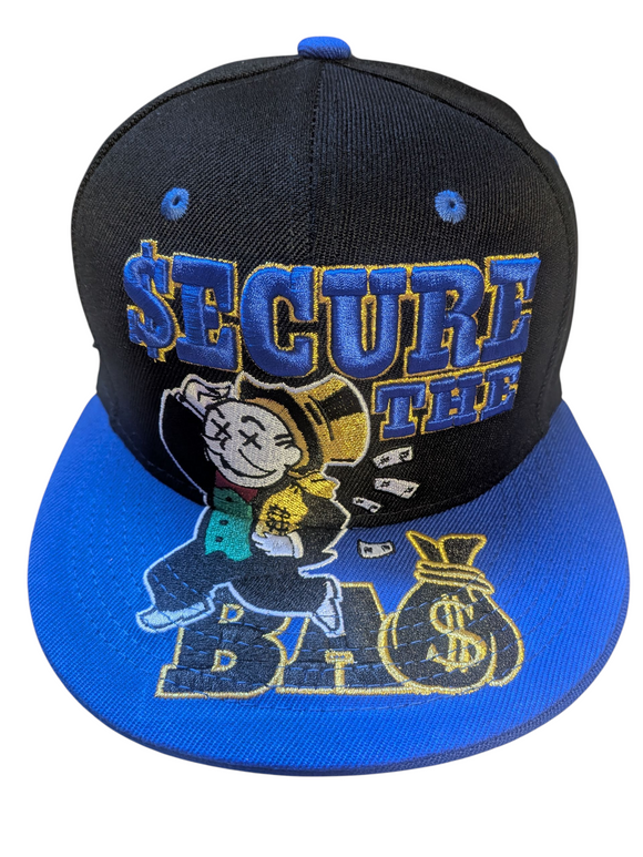 Secure The Bag Dollar Theme Black/Blue Snapback Hat