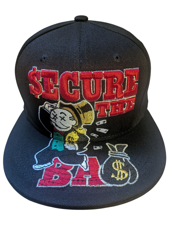 Secure The Bag Dollar Theme Black Snapback Hat
