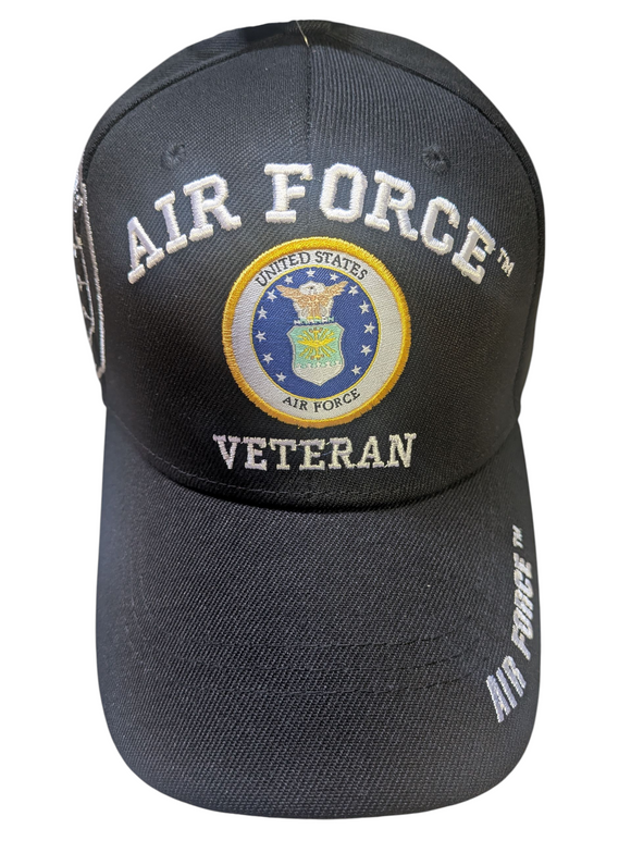 US Air Force Veteran Shield Black Baseball Hat Cap