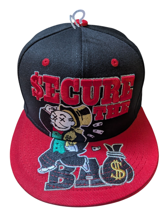 Secure The Bag Dollar Theme Black/Red Snapback Hat