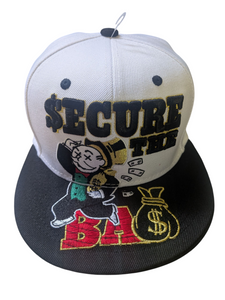 Secure The Bag Dollar Theme White/Black Snapback Hat