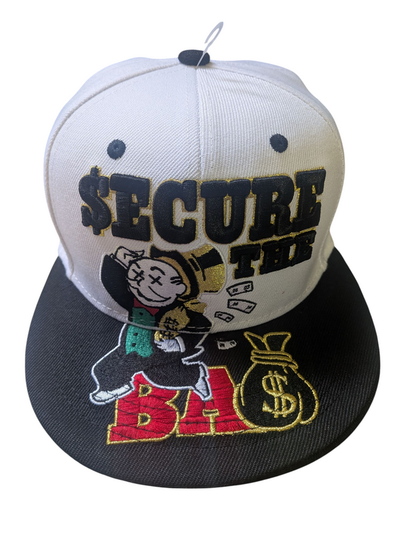 Secure The Bag Dollar Theme White/Black Snapback Hat