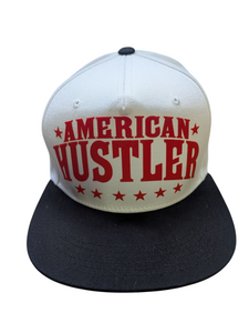 American Hustler Flock Print Style White/Black Snapback Hat Cap
