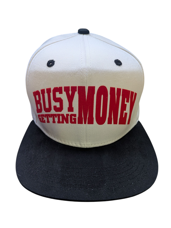 Busy Getting Money Flock Print Style White/Black Snapback Hat Cap