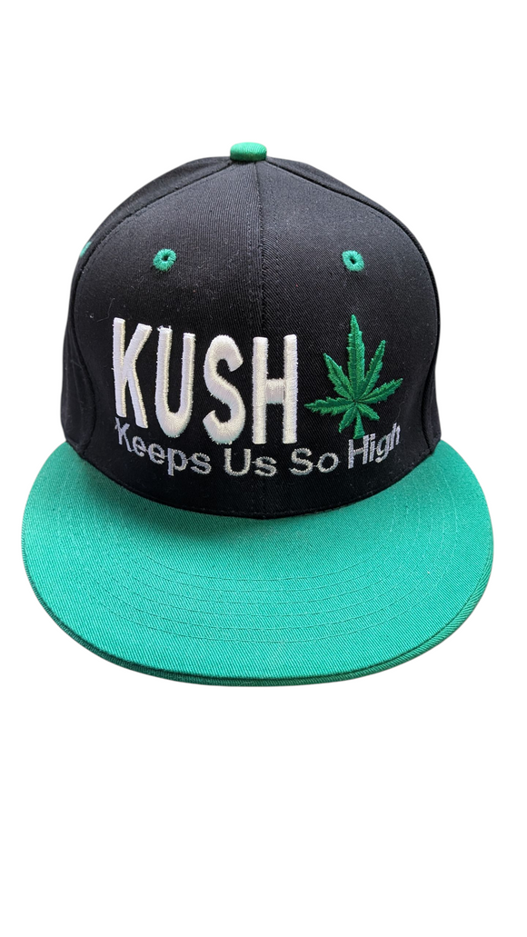 Kush Cannabis Marijuana Leaf Embroidered Black/Green Snapback Hat