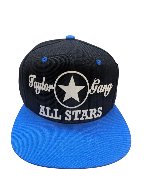 Taylor Gang All Stars Flock Print Style Snapback Hat Cap (Black/Blue)