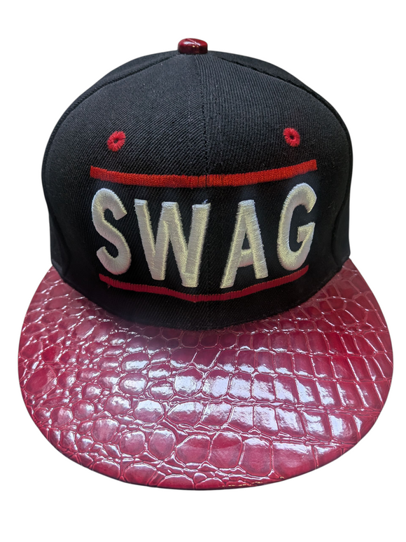 SWAG Snake Skin Brim Texture Black/Maroon Flat Bill Snapback Hat