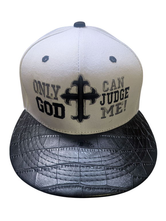 Only God Can Judge Me Snake Skin Brim Texture White/Black Flat Bill Snapback Hat