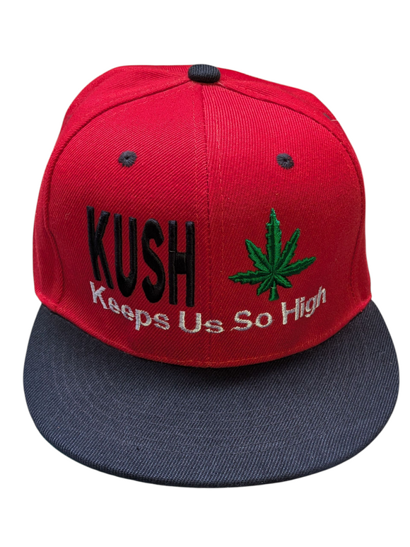 Kush Cannabis Marijuana Leaf Embroidered Red/Black Snapback Hat