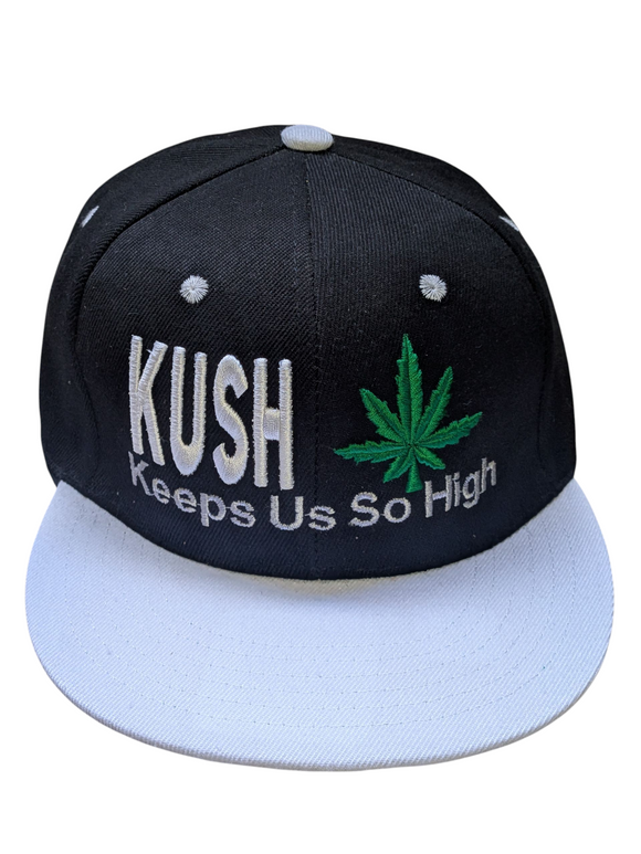 Kush Cannabis Marijuana Leaf Embroidered Black/White Snapback Hat