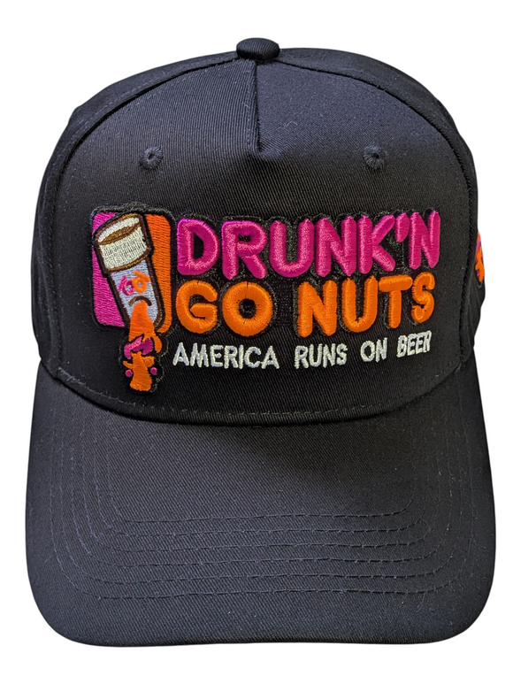 Drunk'in Go Nuts America Runs on Beer Funny Black Baseball Cap