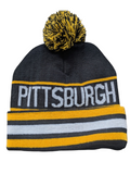 Pittsburgh City Inline Style Black/Yellow Pom Beanie Skull Cap