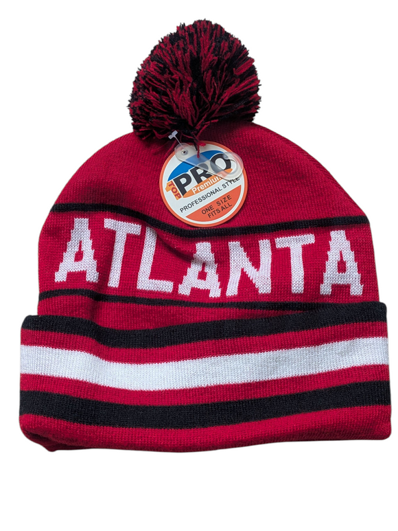 Atlanta City Inline Style Red/Black Pom Beanie Skull Cap