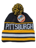 Pittsburgh City Inline Style Black/Yellow Pom Beanie Skull Cap