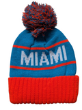 Miami City Name Bubble Knit Aqua/Orange Pom Beanie Skull Cap