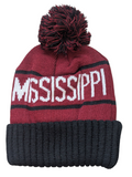 Mississippi State Name Bubble Knit Brown/Black Pom Beanie Skull Cap