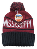 Mississippi State Name Bubble Knit Brown/Black Pom Beanie Skull Cap