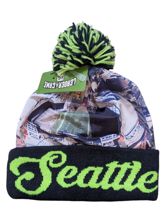 Seattle City Theme Winter Picture Pom Cuffed Knit Beanie Skull Cap