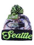 Seattle City Theme Winter Picture Pom Cuffed Knit Beanie Skull Cap