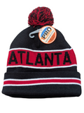 Atlanta City Inline Style Black/Red Pom Beanie Skull Cap