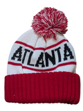 Atlanta City Name Bubble Knit White/Red Pom Beanie Skull Cap