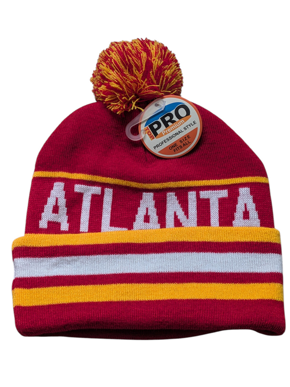 Atlanta City Inline Style Red/Yellow Pom Beanie Skull Cap