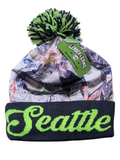 Seattle City Theme Winter Picture Pom Cuffed Knit Beanie Skull Cap