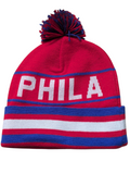 Philadelphia City Inline Style Red/Blue Pom Beanie Skull Cap