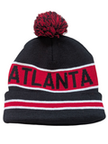 Atlanta City Inline Style Black/Red Pom Beanie Skull Cap
