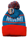Miami City Name Bubble Knit Aqua/Orange Pom Beanie Skull Cap
