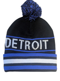 Detroit City Inline Style Black/Blue Pom Beanie Skull Cap