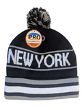 New York City Inline Style Black/Grey Pom Beanie Skull Cap
