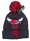 23 Fly Chicago Embroidery Style Black/Red Cuffed Pom Knit Beanie Cap